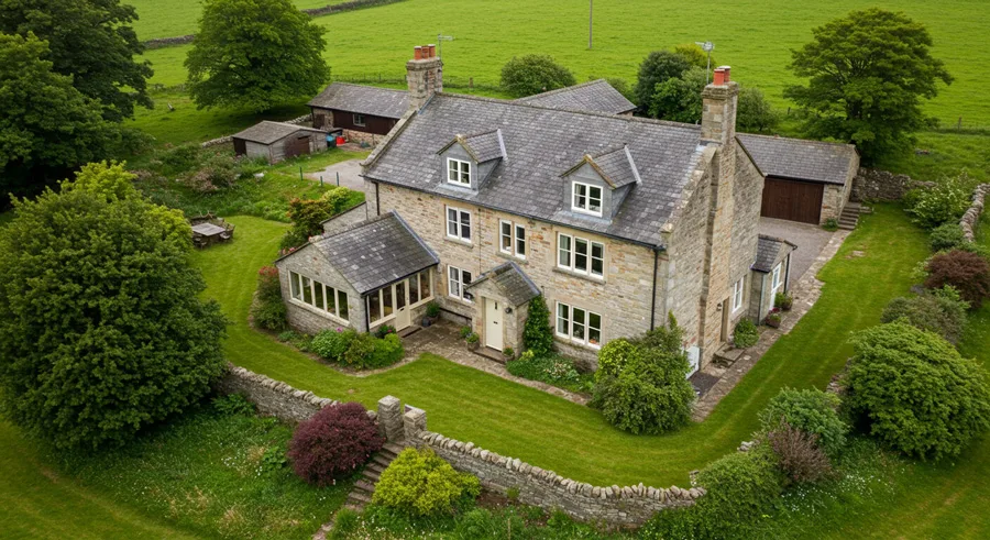 A drone shot of a house